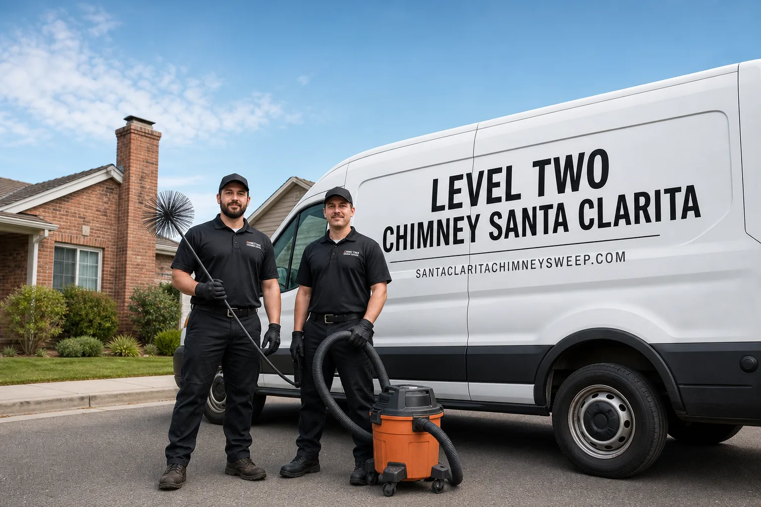 Level Two Chimney Santa Clarita chimney cleaning service vehicle and crew in Santa Clarita, CA